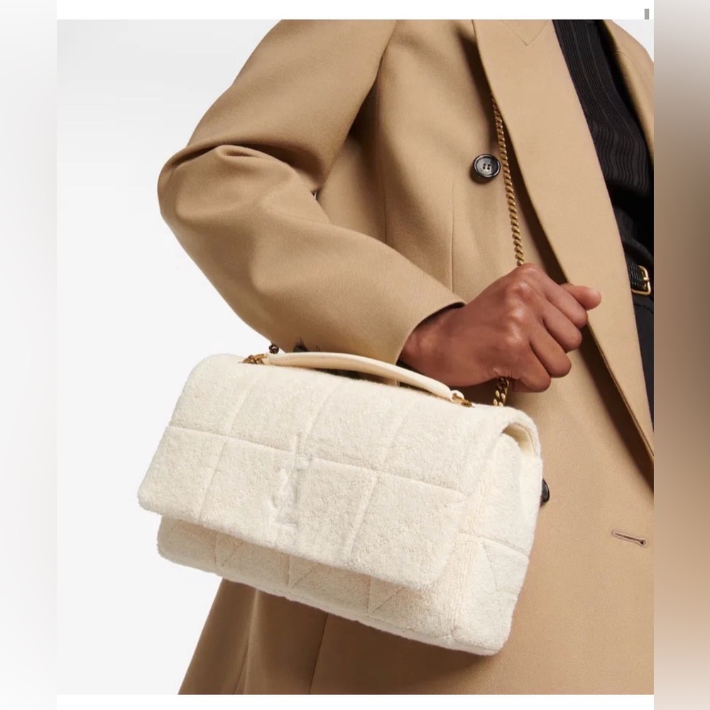 Authentic Saint Laurent Cream Jamie Medium Chain Bag Carre Rive Gauche in Terry